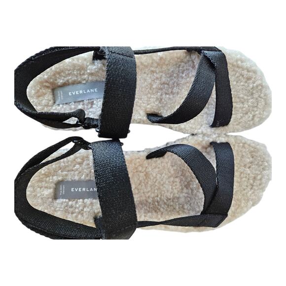 EVERLANE Women's 7 Sandals Renew Teddy Sport Faux Fur Sherpa Lined Black NEW - Picture 6 of 9